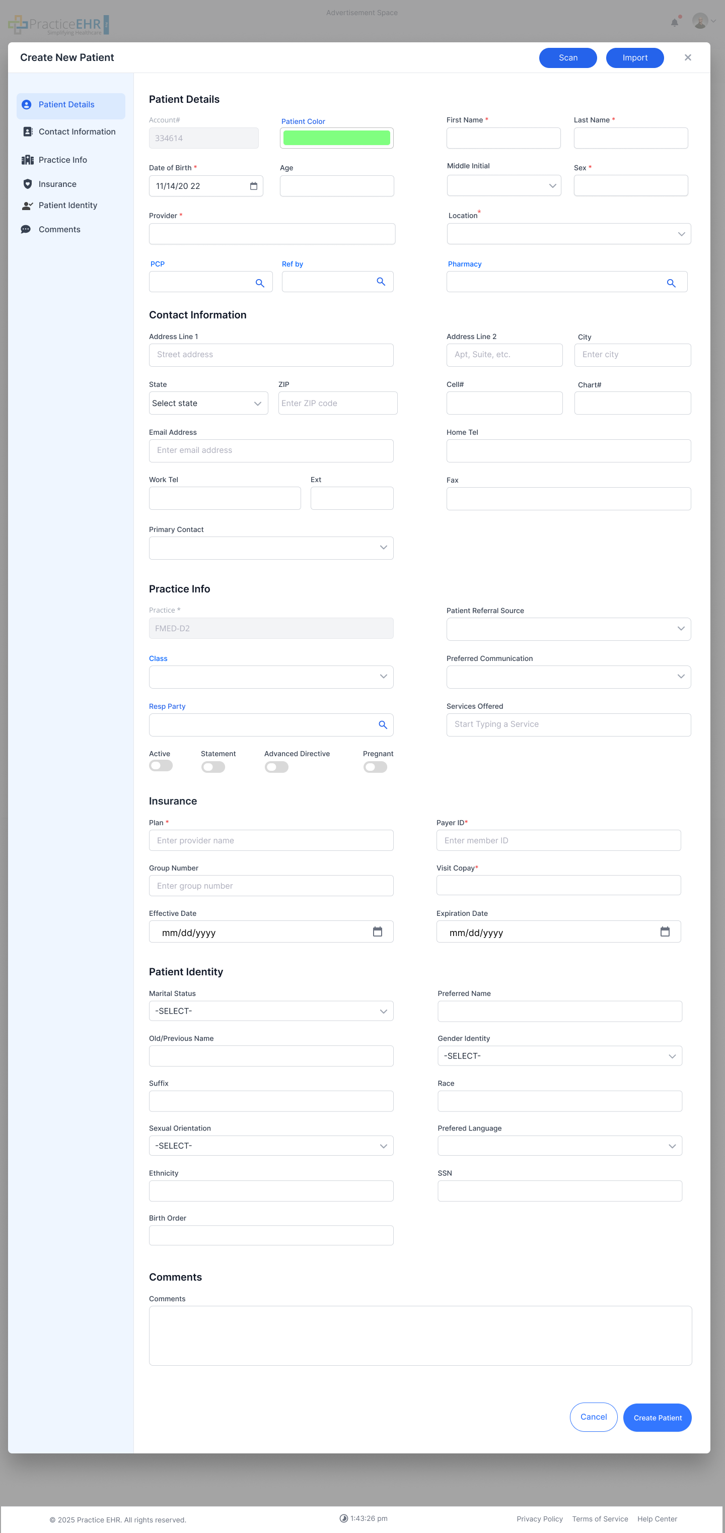 Create Patient Main View